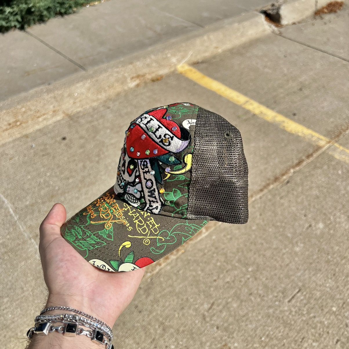 Ed Hardy Vintage 00s Y2K Ed Hardy SnapBack Trucker Hat Rhinestone Size ONE SIZE - 3 Thumbnail