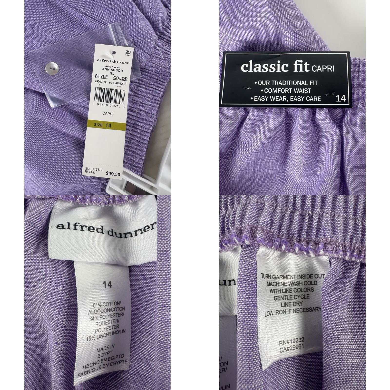 Vintage Alfred Dunner Capri Pants Womens Lavender Size 14 New Pull On Size 36" / US 14 / IT 50 - 8 Thumbnail