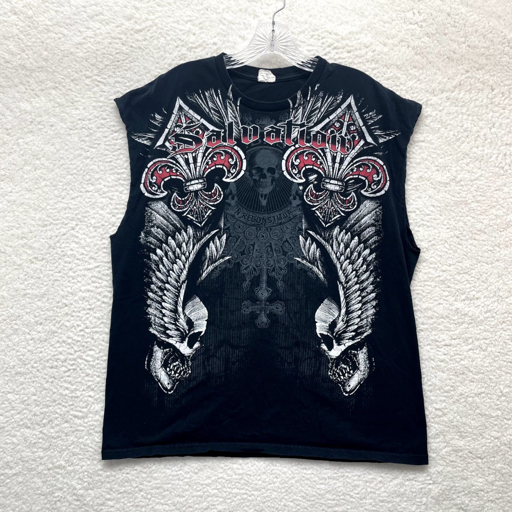 Gildan VINTAGE Y2K T-SHIRT XL Black Skull Graphic Cyber Grunge Moto Tattoo Affliction - Men, Graphic Tee, Sleeveless, Gildan, Cotton Size US XL / EU 56 / 4 - 2 Thumbnail