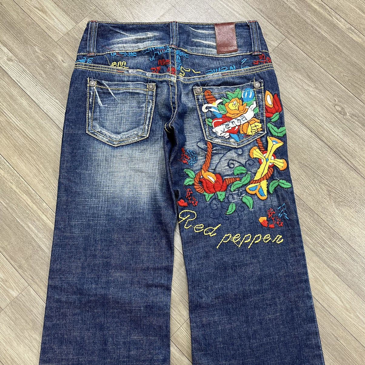 If Six Was Nine × Japanese Brand × Le Grande Bleu (L.G.B.) RedPepper Embroidered Distressed Flared Denim Jeans Bootcut Size 26" / US 2 / IT 38 - 19 Thumbnail