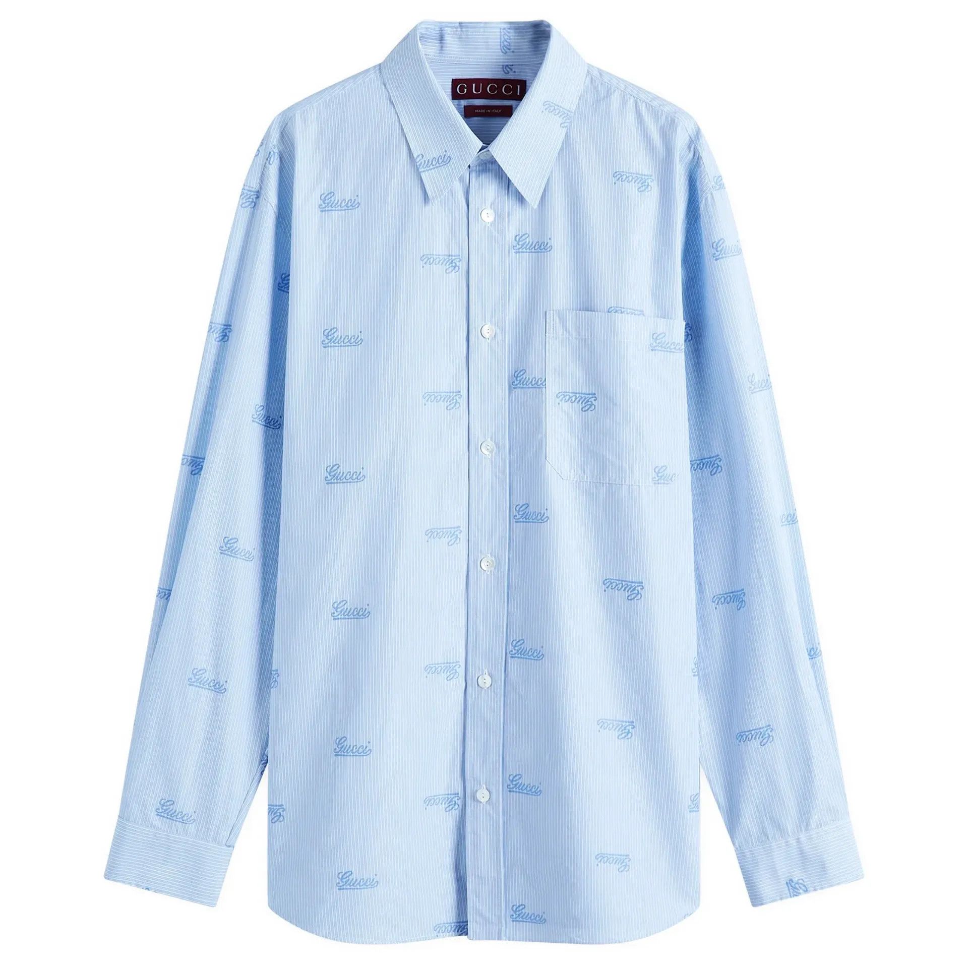 Gucci o1la5ras0426 Embroidered Striped Cotton Shirt in Blue Size US M / EU 48-50 / 2 - 1 Thumbnail