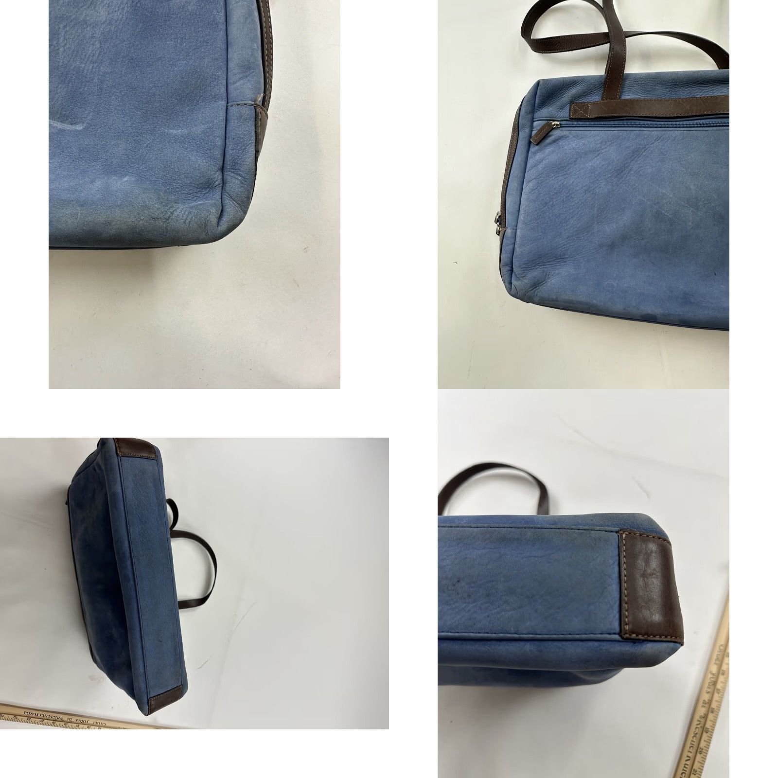 George Jack Georges Briefcase Laptop Messenger Bag Blue Leather Missing Strap Size ONE SIZE - 8 Thumbnail