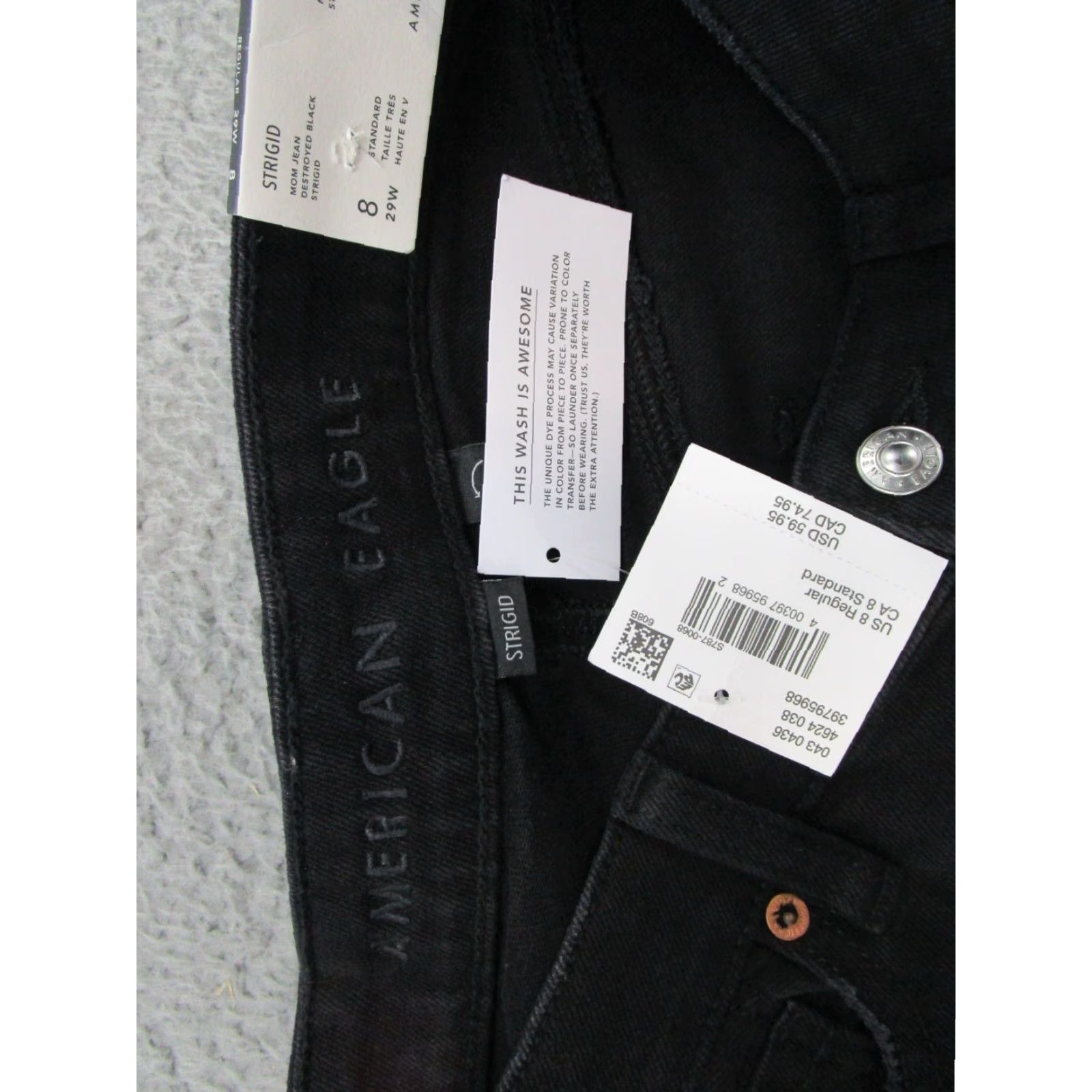 American Eagle Outfitters American Eagle Strigid Black Distressed Denim Mom Jeans Stretch Women's SZ 8 NEW Size 30" / US 8 / IT 44 - 7 Thumbnail