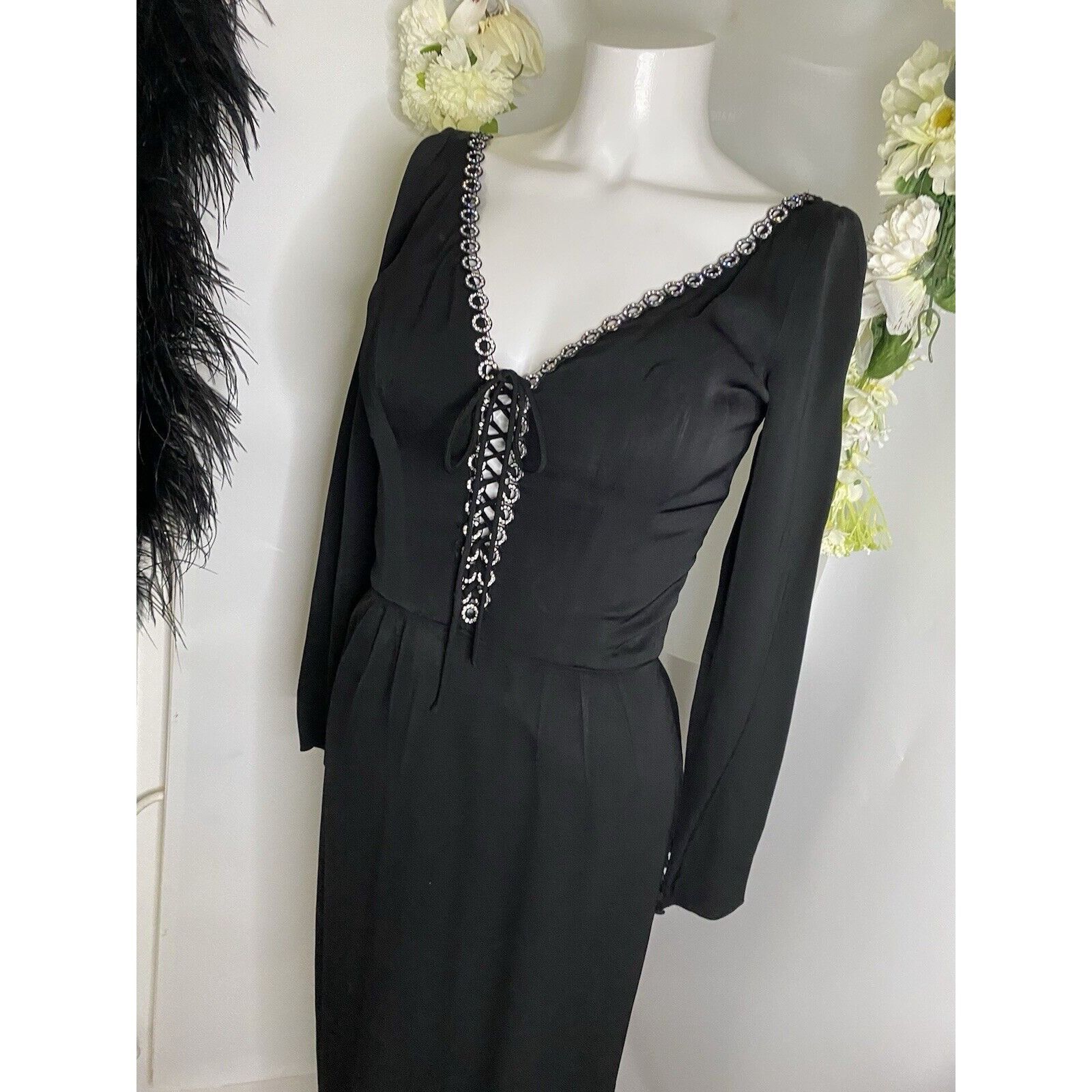 Vintage Vintage 1970s Jack Hartley Miami Black Corset Cocktail Midi Size XS / US 0-2 / IT 36-38 - 15 Thumbnail