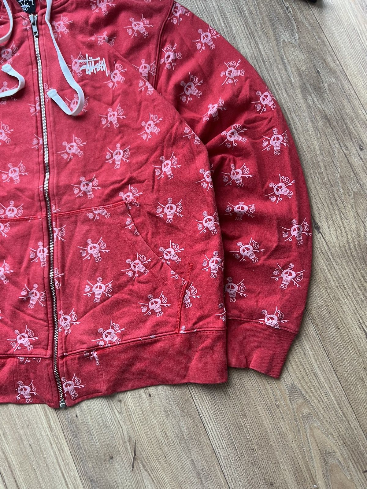 00’s STUSSY VINTAGE ZIP HOODIE MONOGRAM SKATE SKULL Y2K