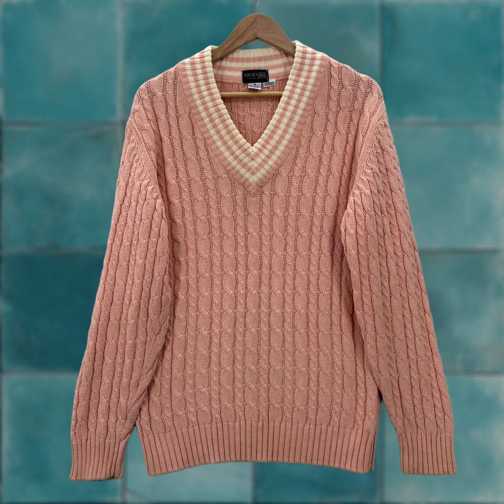 Izod VINTAGE IZOD Club Sweater Mens Medium Pink V Neck Cable Knit Pullover 90s Size US M / EU 48-50 / 2 - 1 Thumbnail