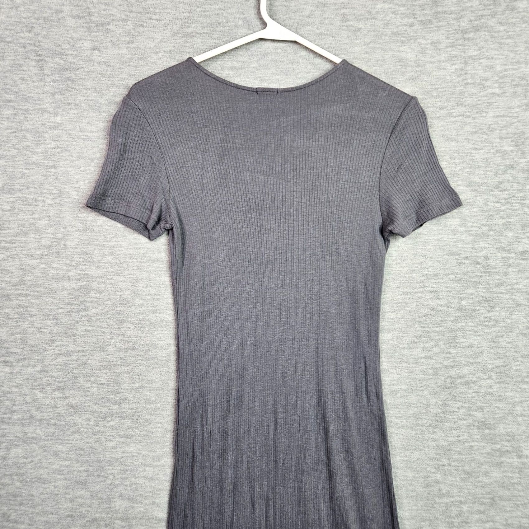 MONROW Monrow Women's Ribbed V-neck Short Sleeve Dress S Knitted Cotton Modal Multicolor Solid A-Line Casual Knit Dress Size 28" / US 6 / IT 42 - 5 Thumbnail