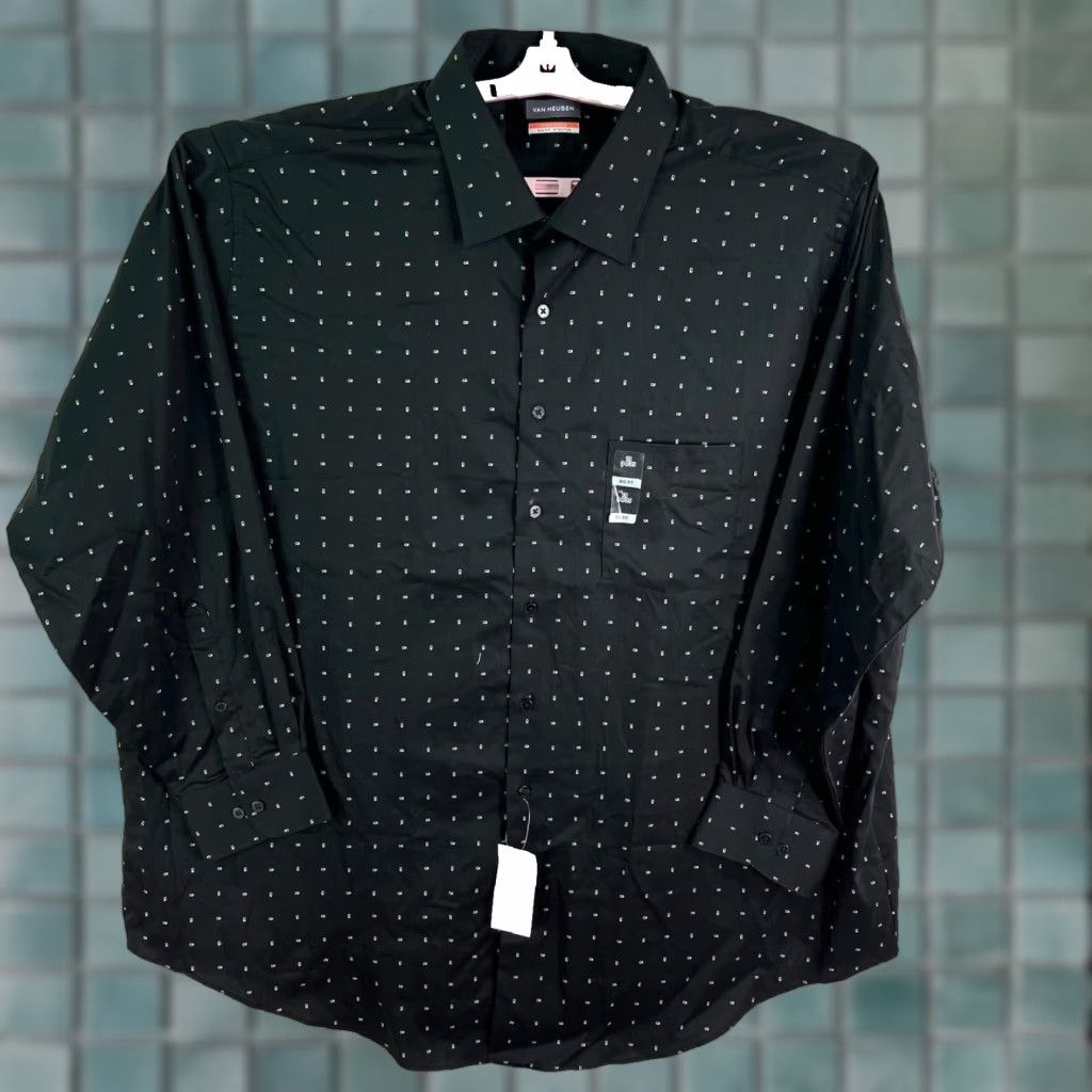 Van Heusen Van Heusen Button-Up Shirt Mens Big & Tall 19 Black Polka Dot Long Sleeve Chest 64 in Classic, Colorful, Designer Shirt Size US XXL / EU 58 / 5 - 1 Thumbnail
