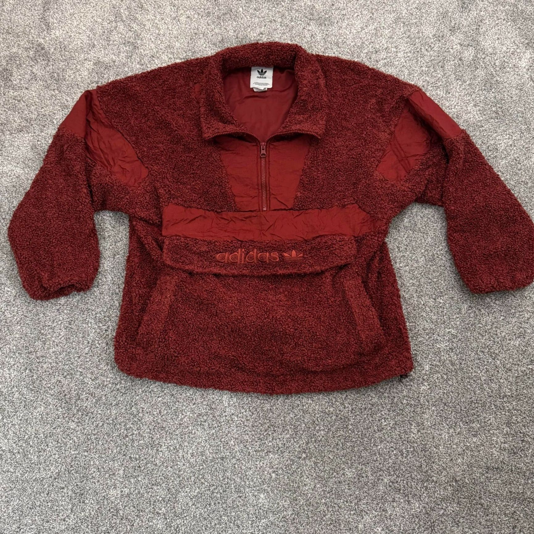 Adidas Adidas Originals Sherpa Jacket Womens S 1/2 Zip Kangaroo Pocket Red, Cozy, Regular Fit, Long Sleeve, Zip, Fleece, Logo - Vintage No, 2nd Hand? Size S / US 4 / IT 40 - 2 Thumbnail