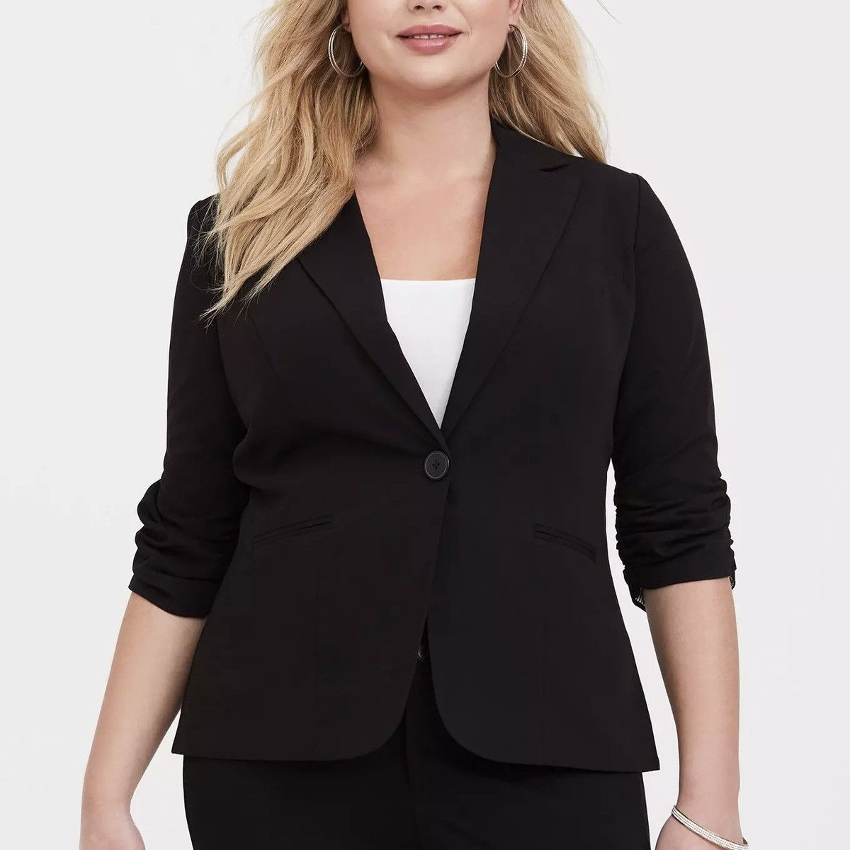 Torrid TORRID Black City Twill Classic Fit Plus Size Ruched Blazer Size XXL / US 16-18 / IT 52-54 - 1 Thumbnail