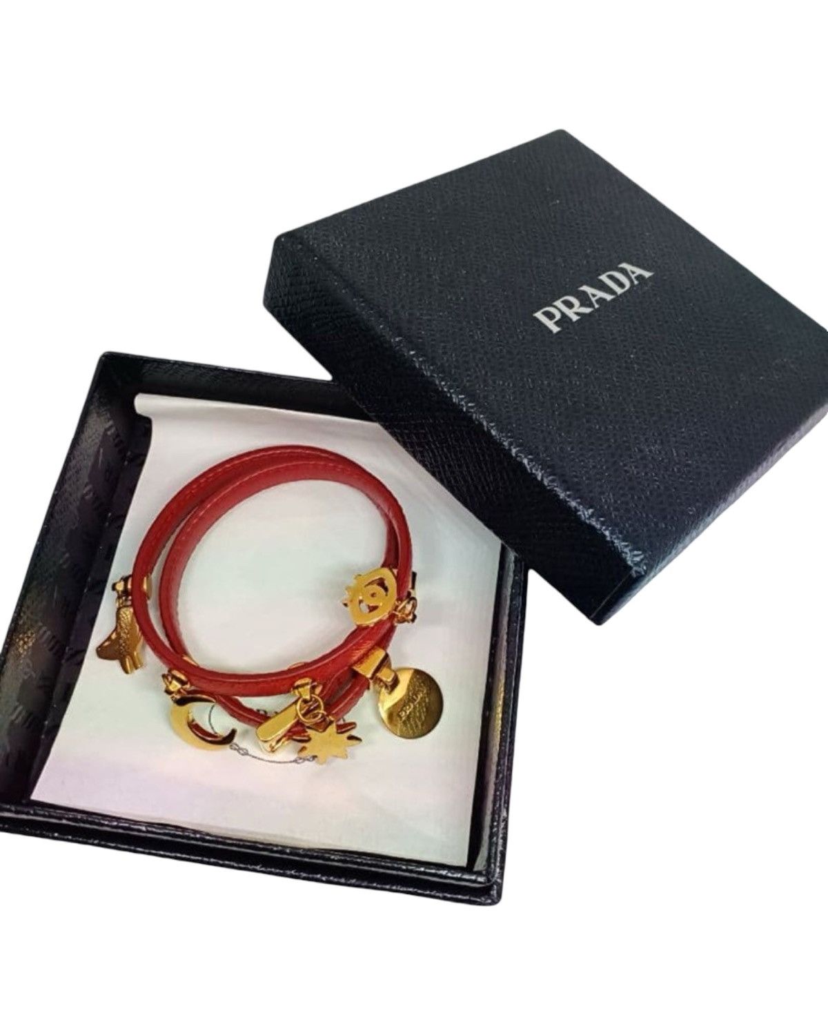 Prada Red Saffiano Leather Double Wrap Bracelet Size ONE SIZE - 2 Thumbnail