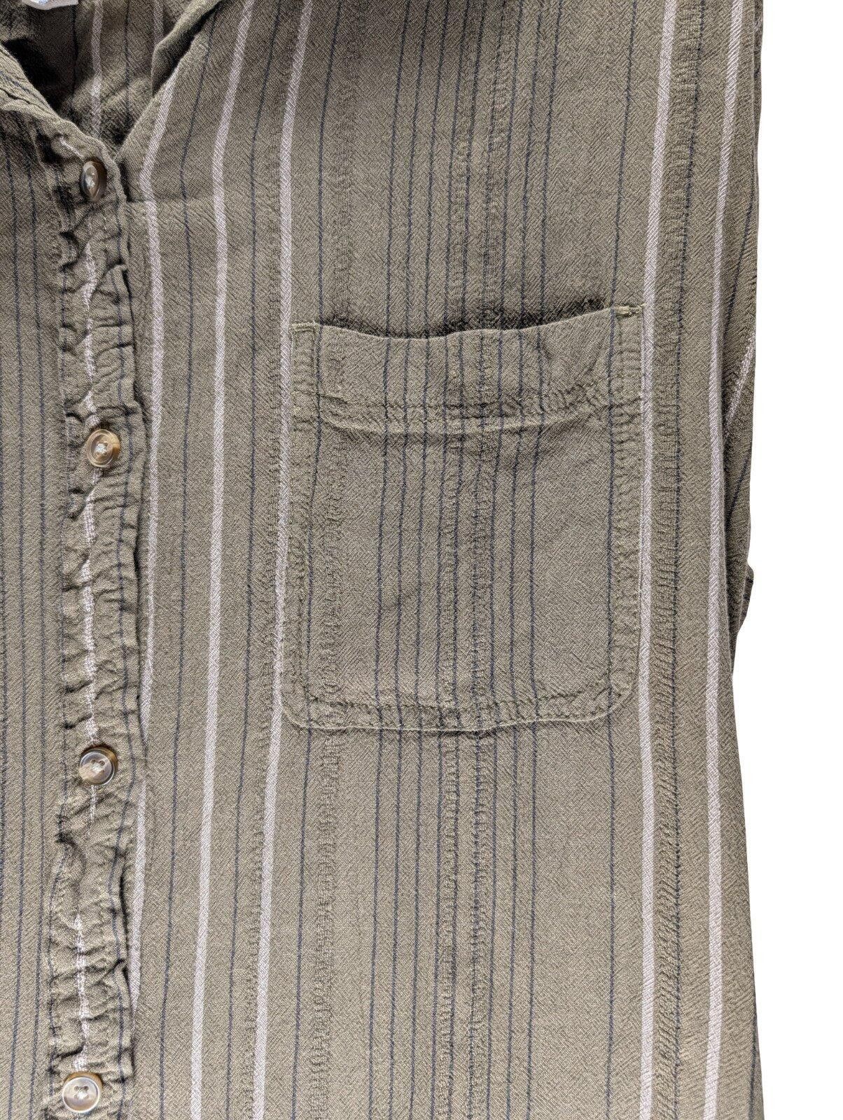 American Eagle Outfitters American Eagle Olive Green Striped Button Shirt w/ Pocket Size M / US 6-8 / IT 42-44 - 4 Thumbnail