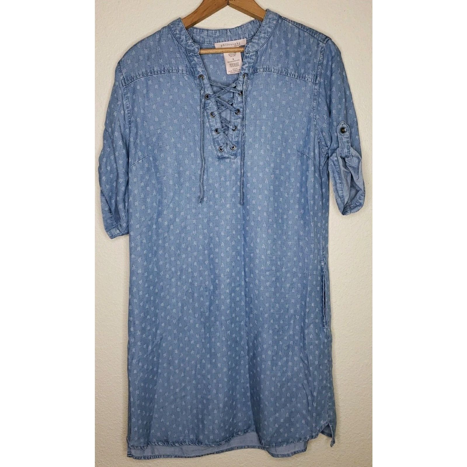Alberta Ferretti Philosophy Dress Size SMALL Boho Lace Up Neckline Tab Sleeve Size S / US 4 / IT 40 - 1 Thumbnail