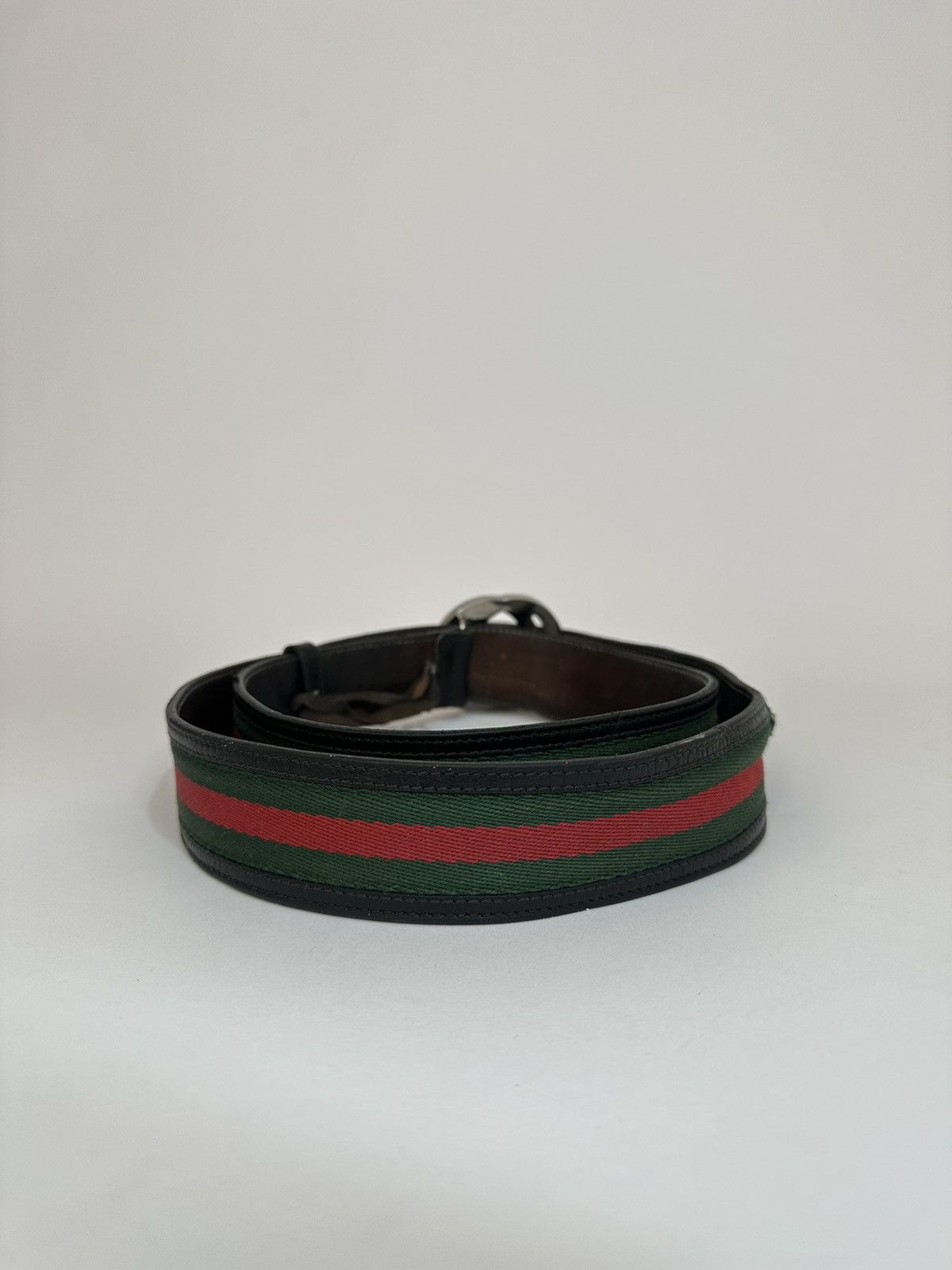 Gucci Gucci Interlocking GG Buckle Green And Red Web Canvas Belt. Size 44 - 3 Thumbnail