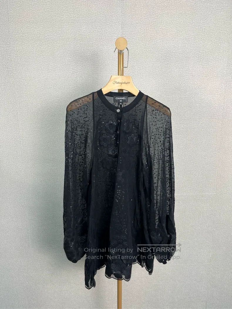 Chanel Black full-print long-sleeved knitted jacket