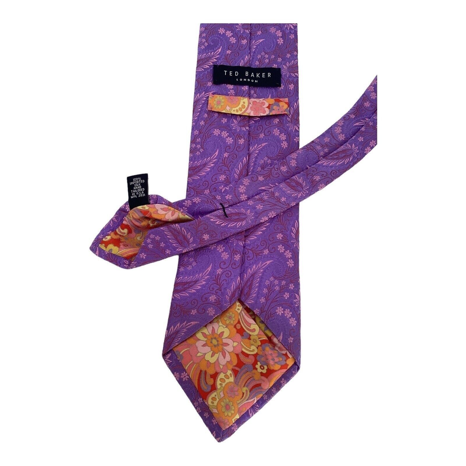 Ted Baker TED BAKER Purple Paisley Luxury Silk Tie Hand Tailored In US Size ONE SIZE - 3 Thumbnail