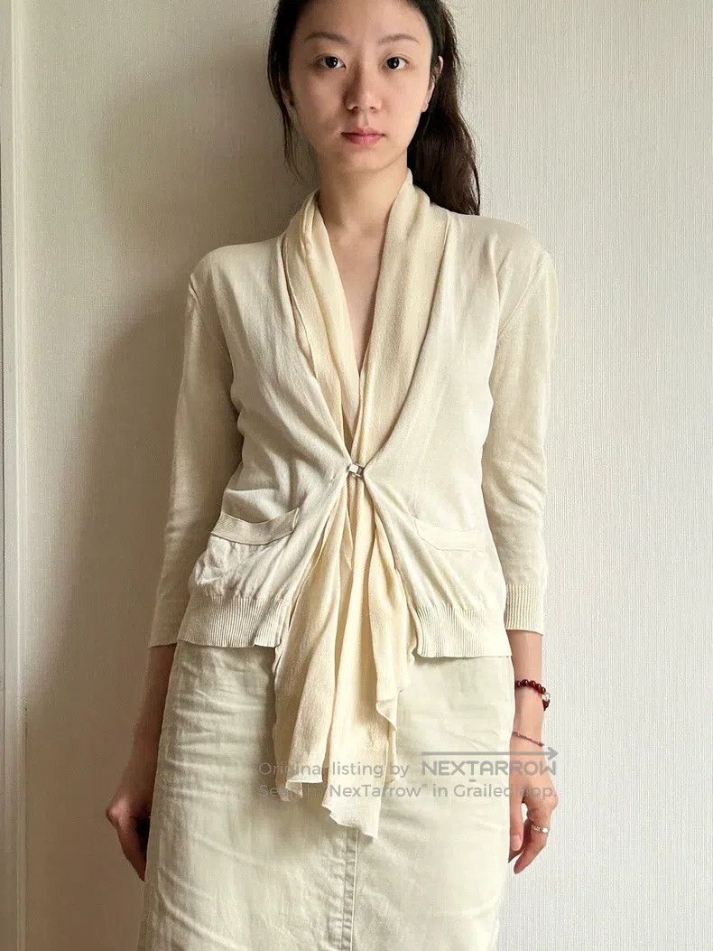 Hermes Hermes Scarf Decorated Knitted Cardigan, Cream Beige Cotto Size XS / US 0-2 / IT 36-38 - 1 Thumbnail