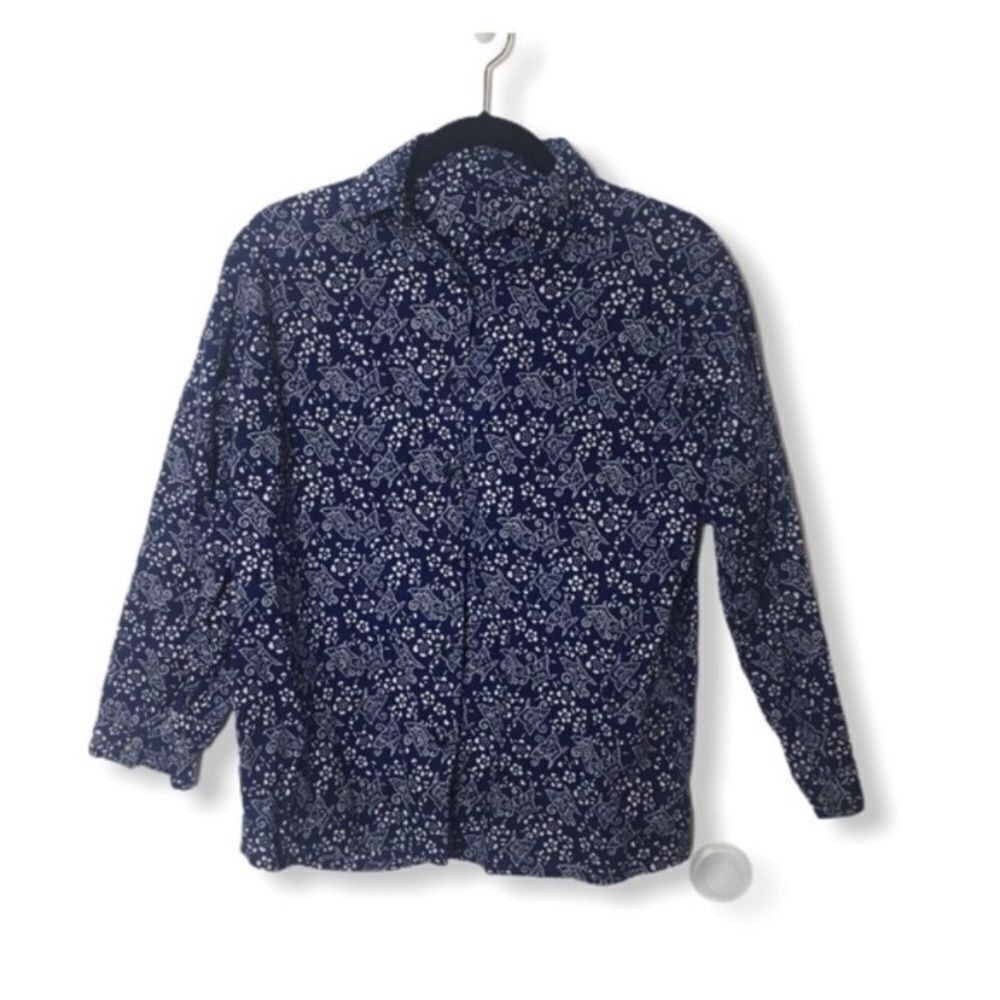 Other Blue Floral Abstract Print Button Down Shirt Long Sleeve Lig Size M / US 6-8 / IT 42-44 - 1 Thumbnail