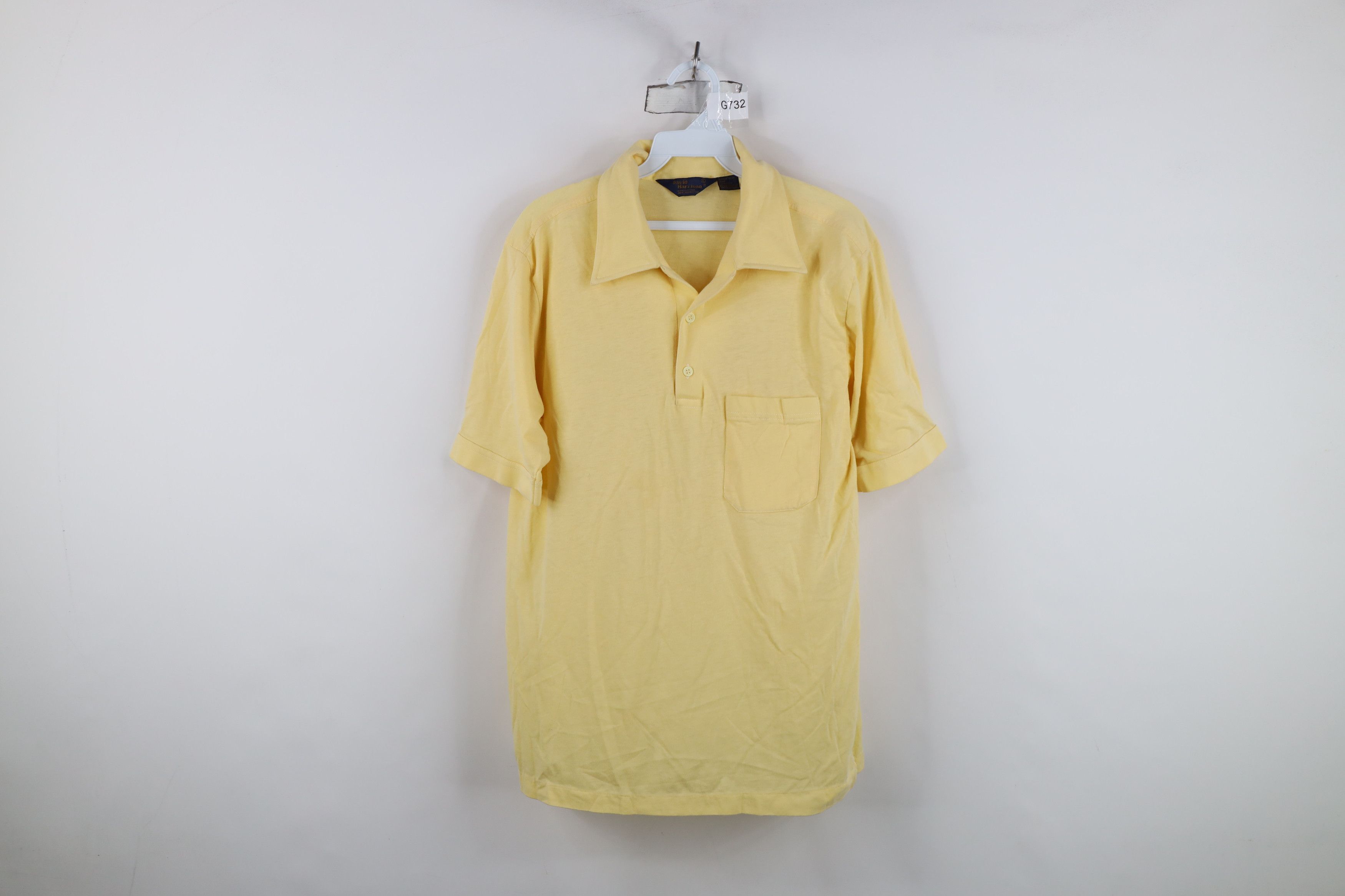 Vintage Vintage 70s Streetwear Blank Knit Collared Polo Shirt Yellow Size US L / EU 52-54 / 3 - 1 Thumbnail