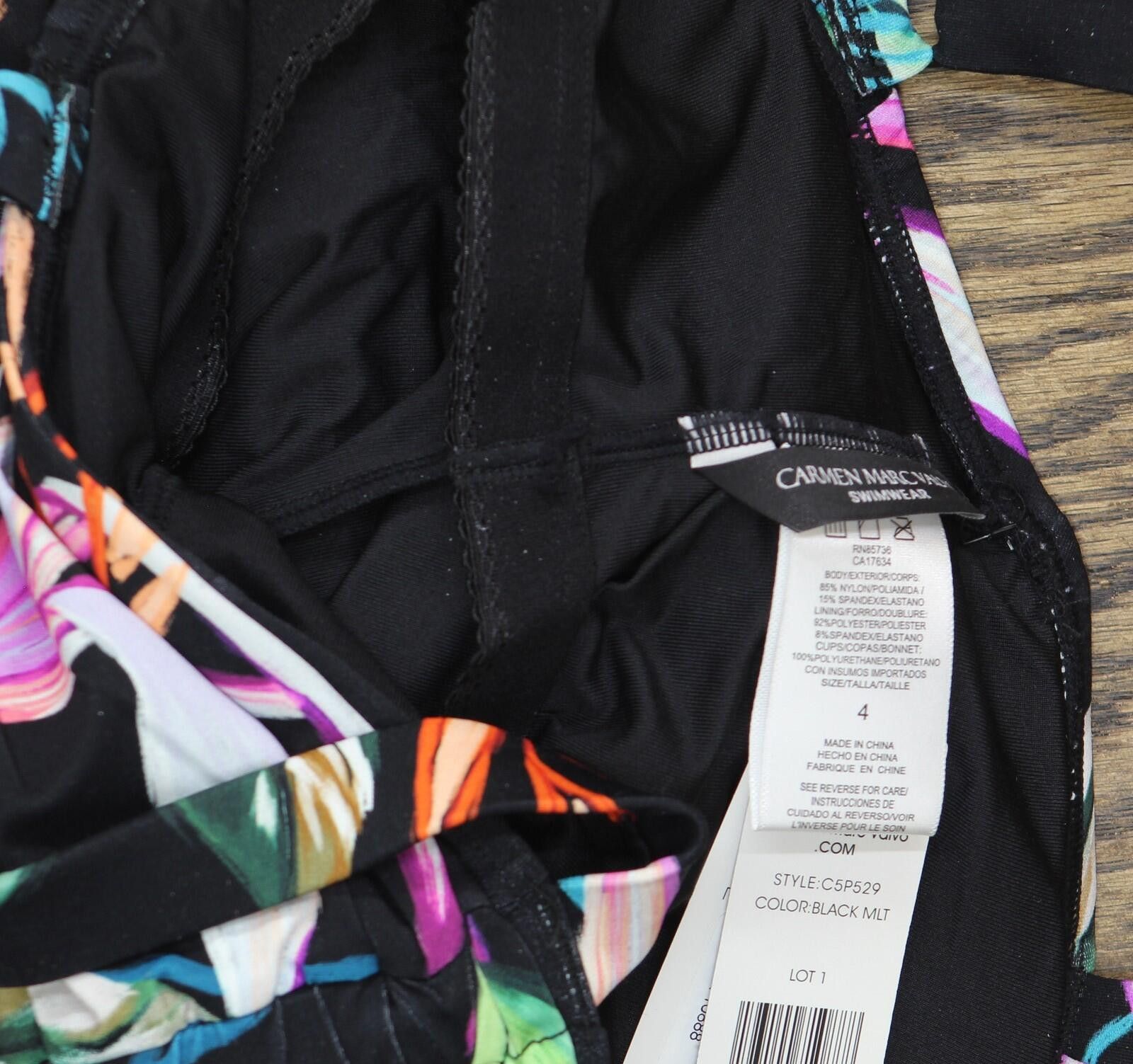 Other Nwt Carmen Marc Valvo Swimsuit C5p529 Organic Bloom Black 4 Size ONE SIZE - 5 Thumbnail