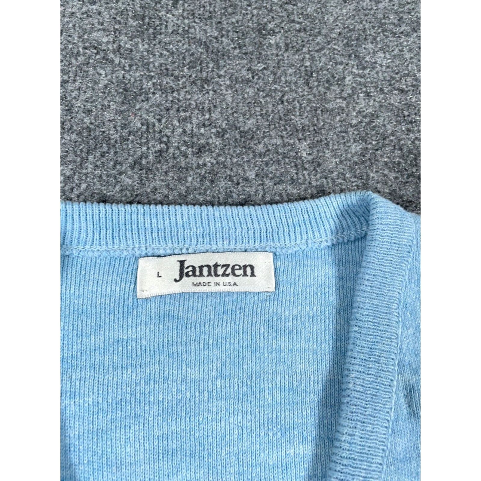Jantzen VINTAGE Jantzen V-Neck Sweater Adult Large Light Blue Acrylic Preppy 80s Mens Size US L / EU 52-54 / 3 - 4 Thumbnail