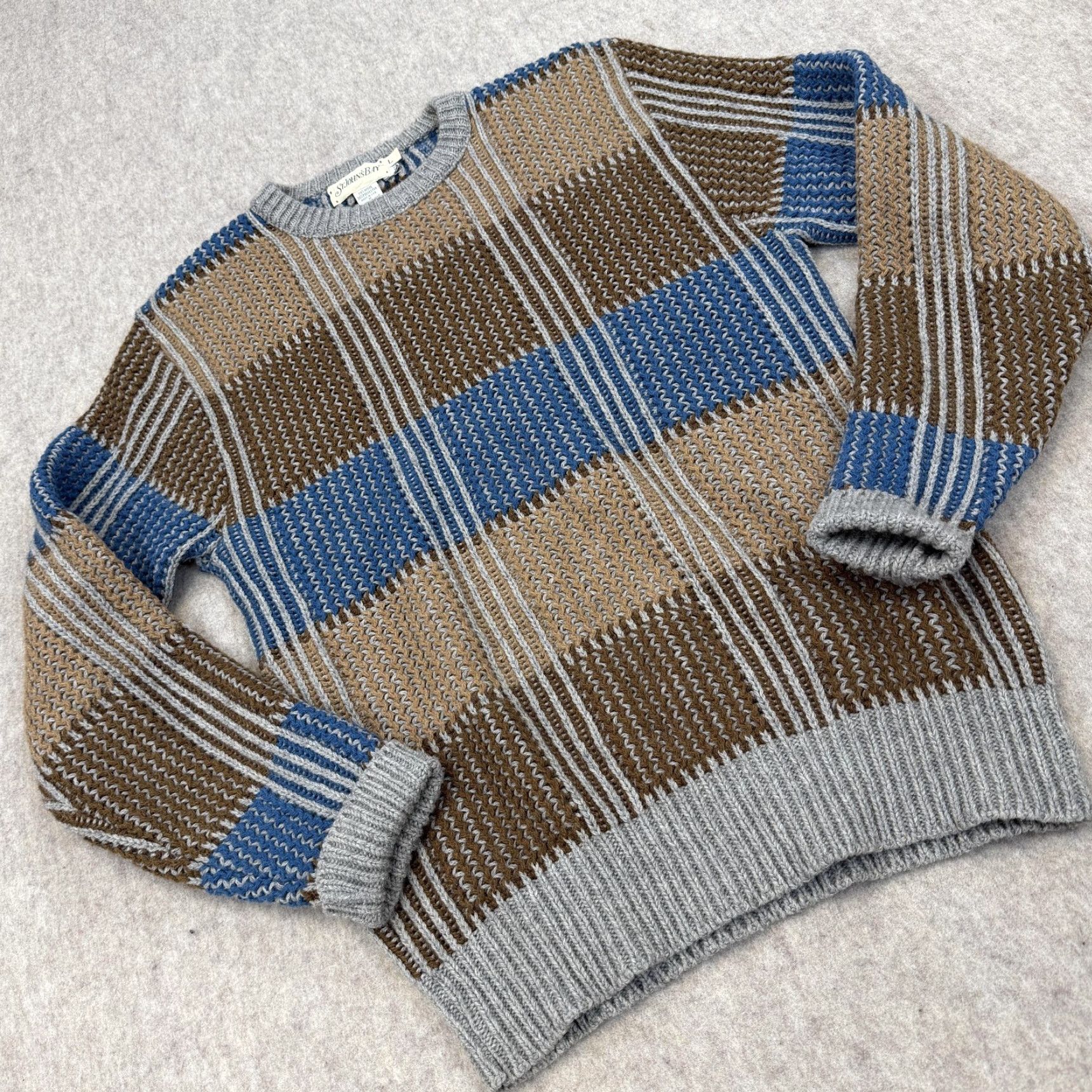 Vintage VINTAGE St. Johns Bay Sweater Mens Large Blue Brown Wool Striped Made USA 90s Size US L / EU 52-54 / 3 - 2 Thumbnail