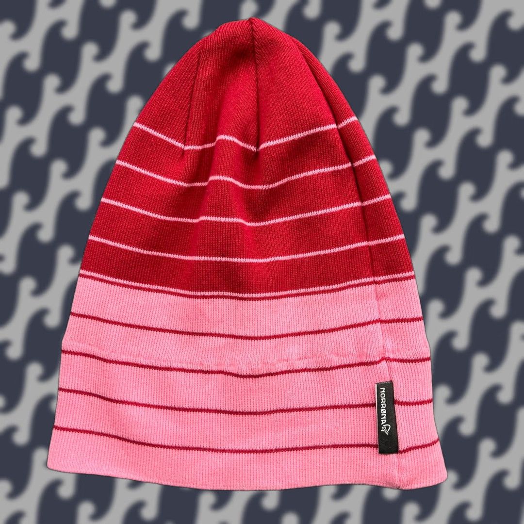 Pinko Norrona /29 Light Cotton Womens Beanie Hat Striped Geranium Pink Multicolor Knit Cotton Long Striped Beanie Womens Size ONE SIZE - 1 Thumbnail