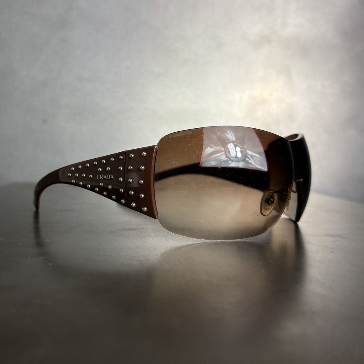 Prada 2011 Prada Sunglasses Y2K Prada Studded Shield Wrap SPR 29L Size ONE SIZE - 2 Thumbnail