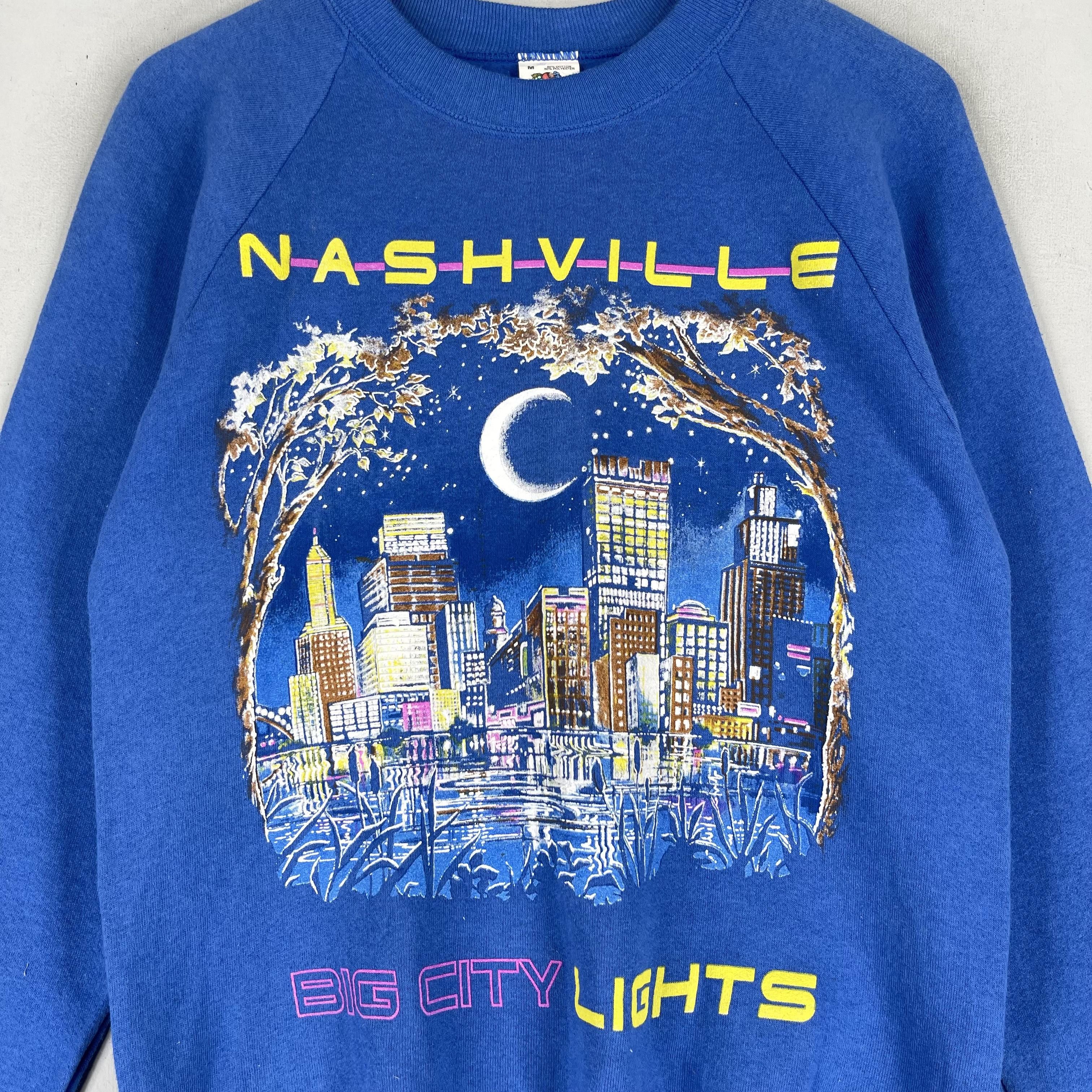 Fruit Of The Loom × Vintage Vintage 90's NASHVILLE Big City Light Printed Sweatshirt Size US M / EU 48-50 / 2 - 2 Thumbnail