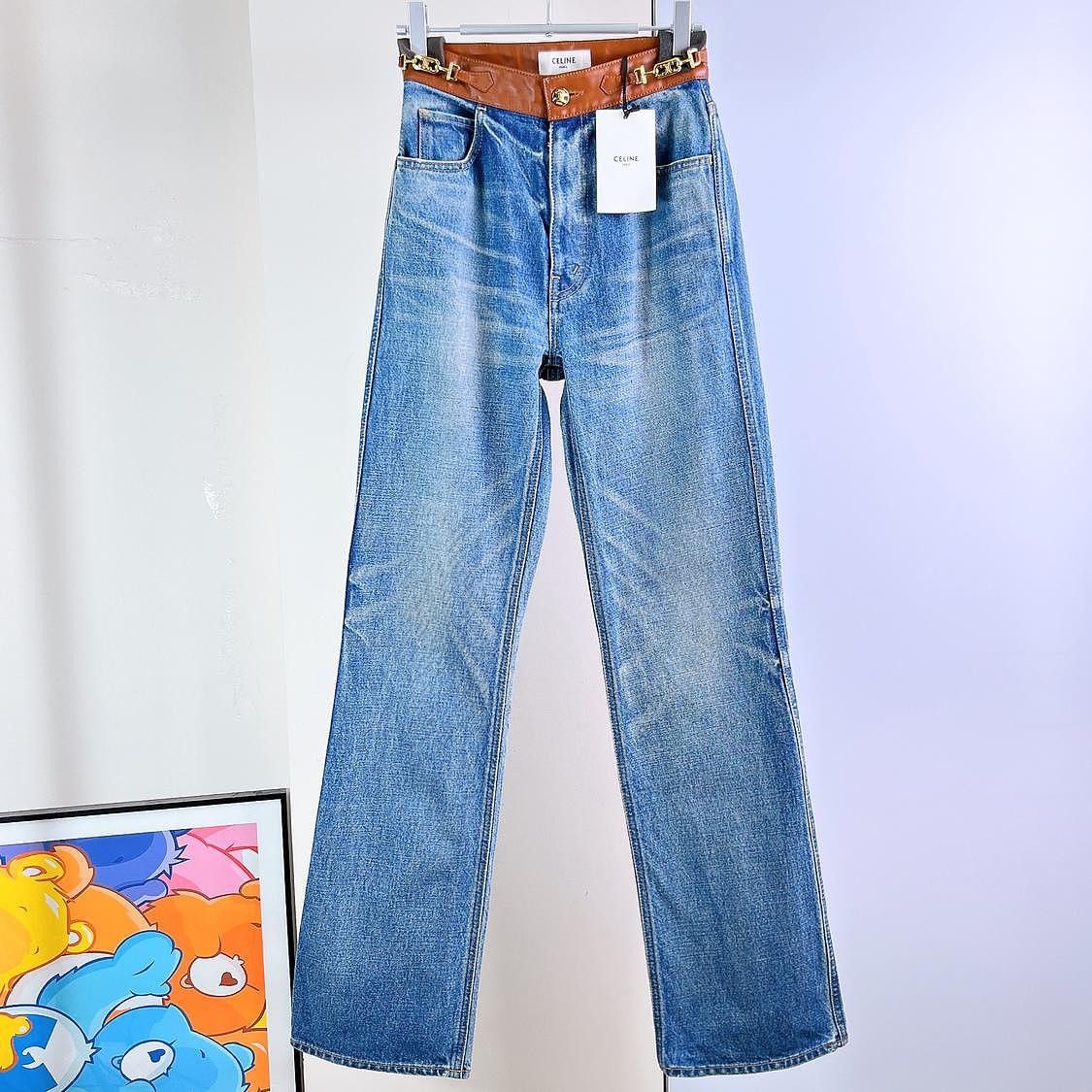 Celine CELINE Triomphe Leather Waist Jeans Size 25 Size 25" / US 0 / IT 36 - 1 Thumbnail