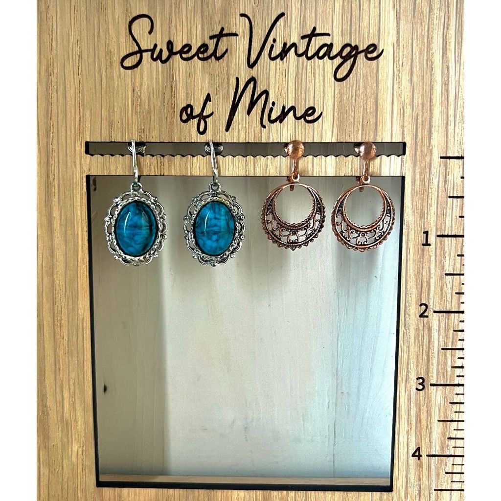 Vintage 2 Pair 1990s Vtg Earrings Silver Turquoise + Copper Hoops Size ONE SIZE - 3 Thumbnail