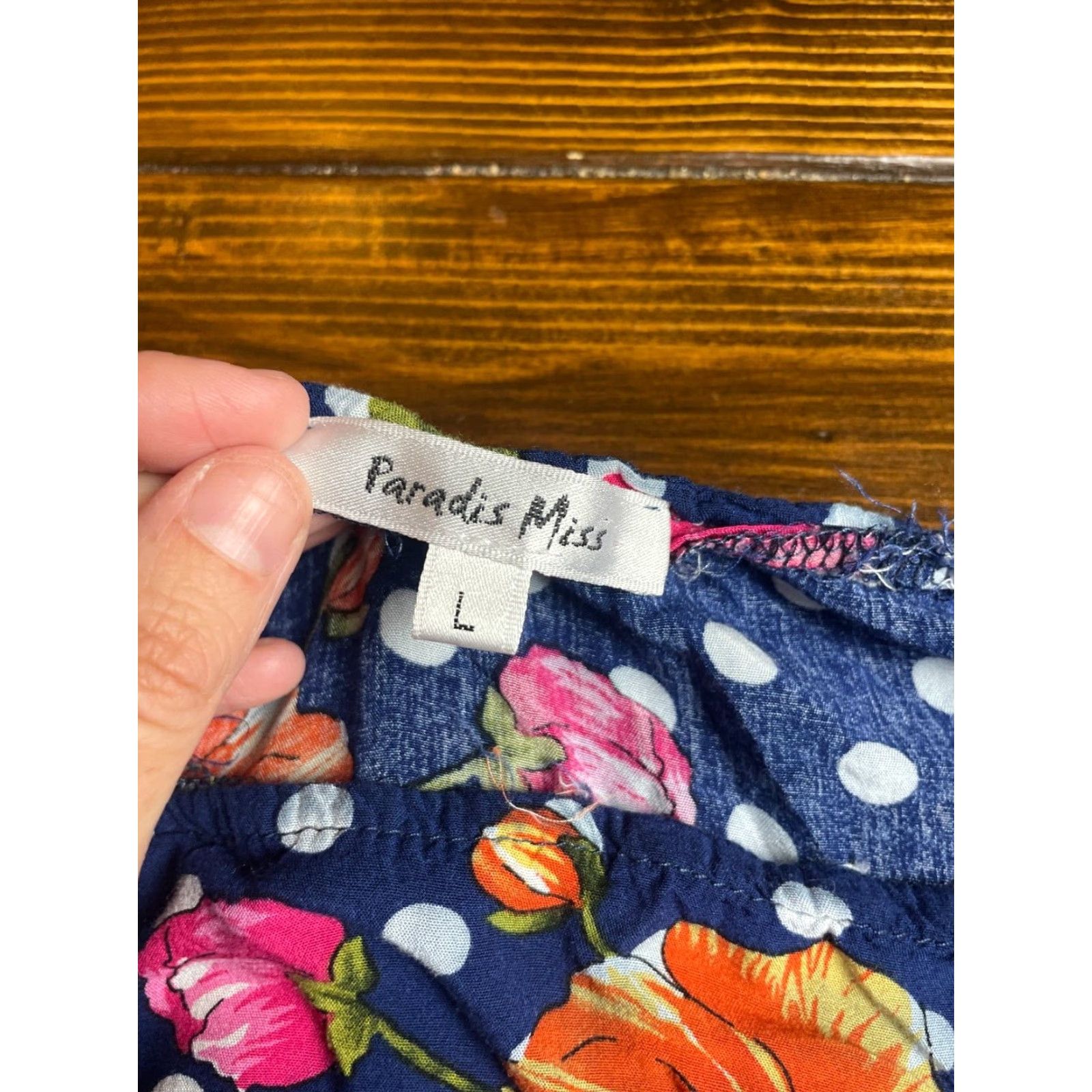 Paradise Paradis Miss Blouse Size L Blue Polka Dots Floral Puff Sleeve Strap Cropped Ladies Size L / US 10 / IT 46 - 3 Thumbnail