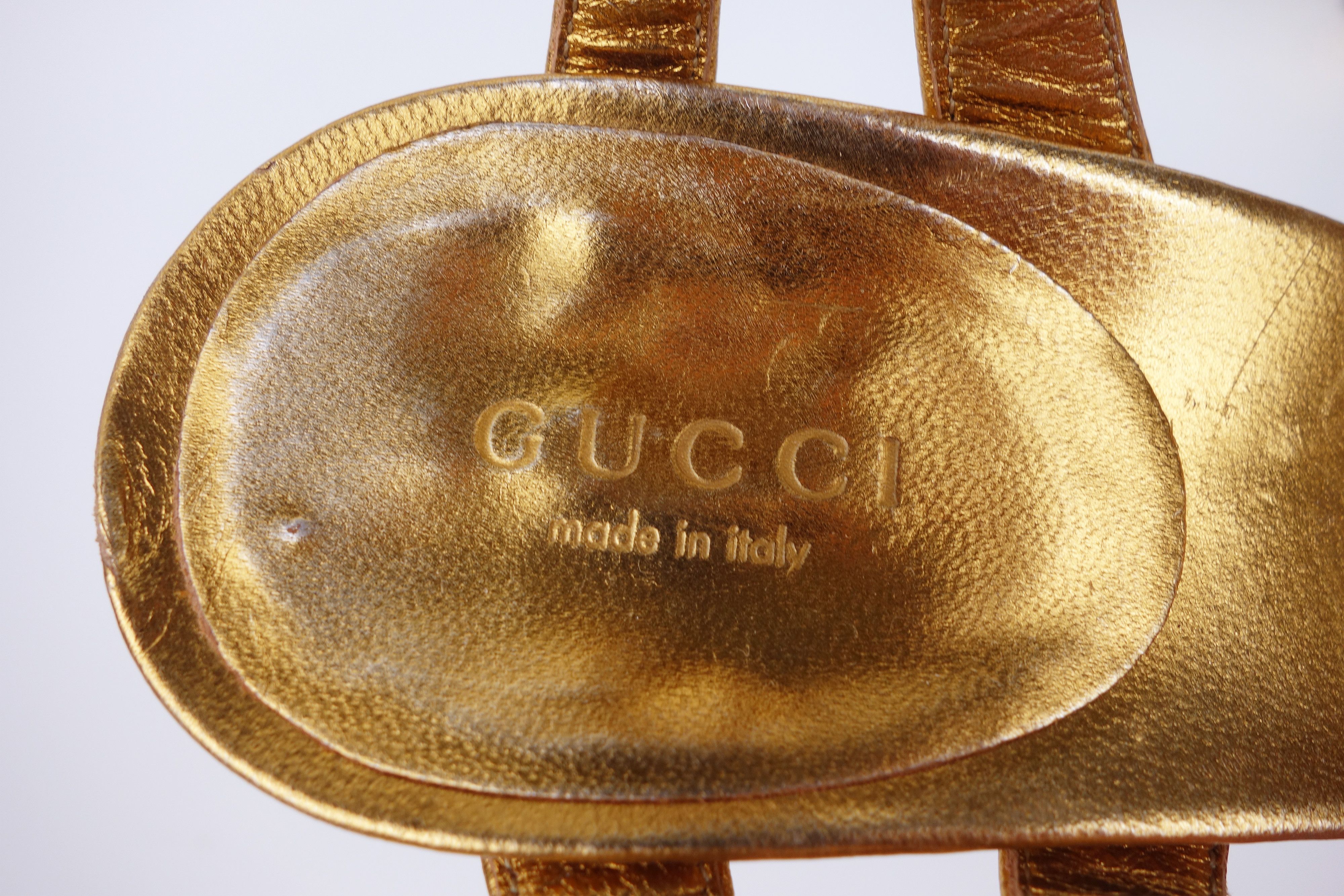 Gucci GUCCI Satin Leather Strapp Heel Sandals Bee Embellished Size US 8 / IT 38 - 9 Thumbnail
