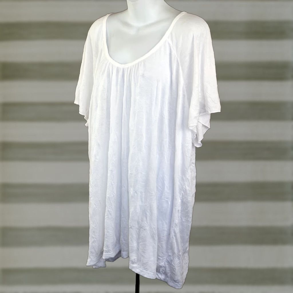 Faded Glory Faded Glory NWT Scrunch Tee White Lace Back Scoop Neck Short Sleeve Plus 28W Shirt Womens Size 4XL / US 24-26 - 1 Thumbnail
