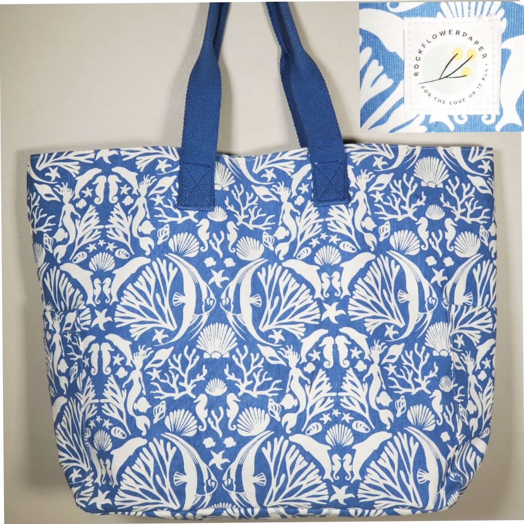 Vintage rockflowerpaper Underwater Sea Carryall Tote Bag Blue White Large Size ONE SIZE - 2 Thumbnail