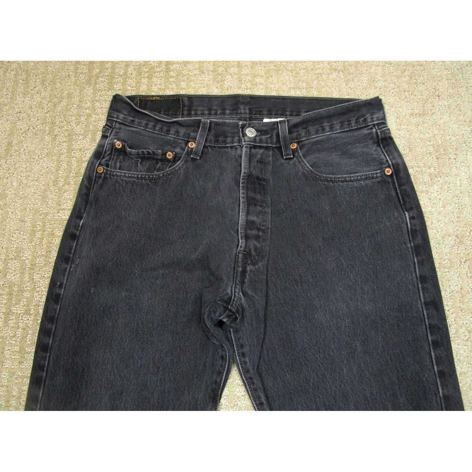 Levi's Levi's 501 Original Fit Jeans Men 33x34 Black Button Fly Distressed Vintage 90s Y2K Rock Logo Finishes Size US 33 - 2 Thumbnail