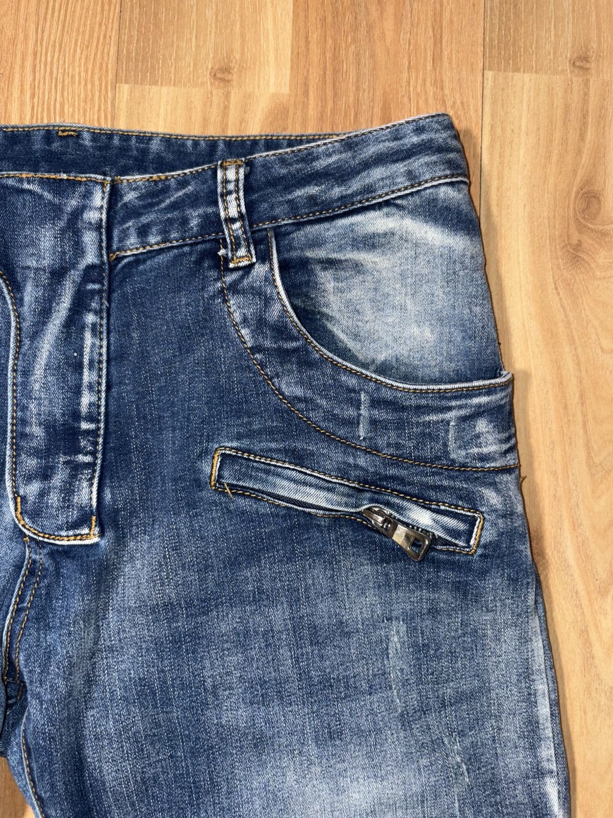 Japanese Brand Balmain style Jeans Blue Moto Biker SlimFit Distressed Denim Size US 33 - 7 Thumbnail