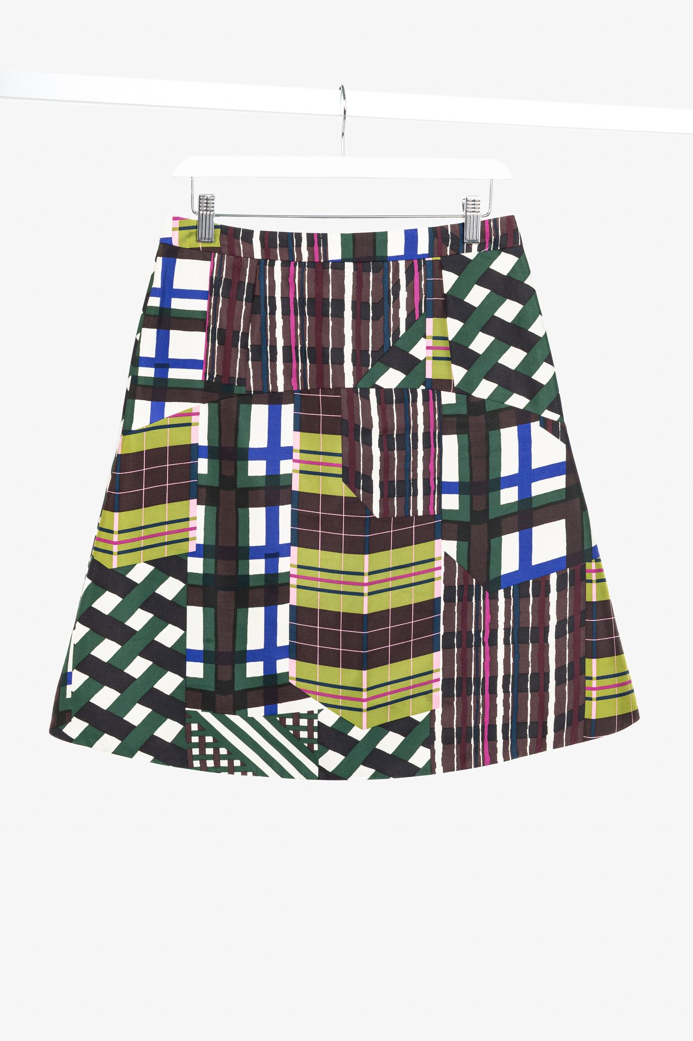 Marni Marni PF/15 Green & Brown Patchwork-Plaid A-Line Mini Skirt Size 27" / US 4 / IT 40 - 1 Thumbnail