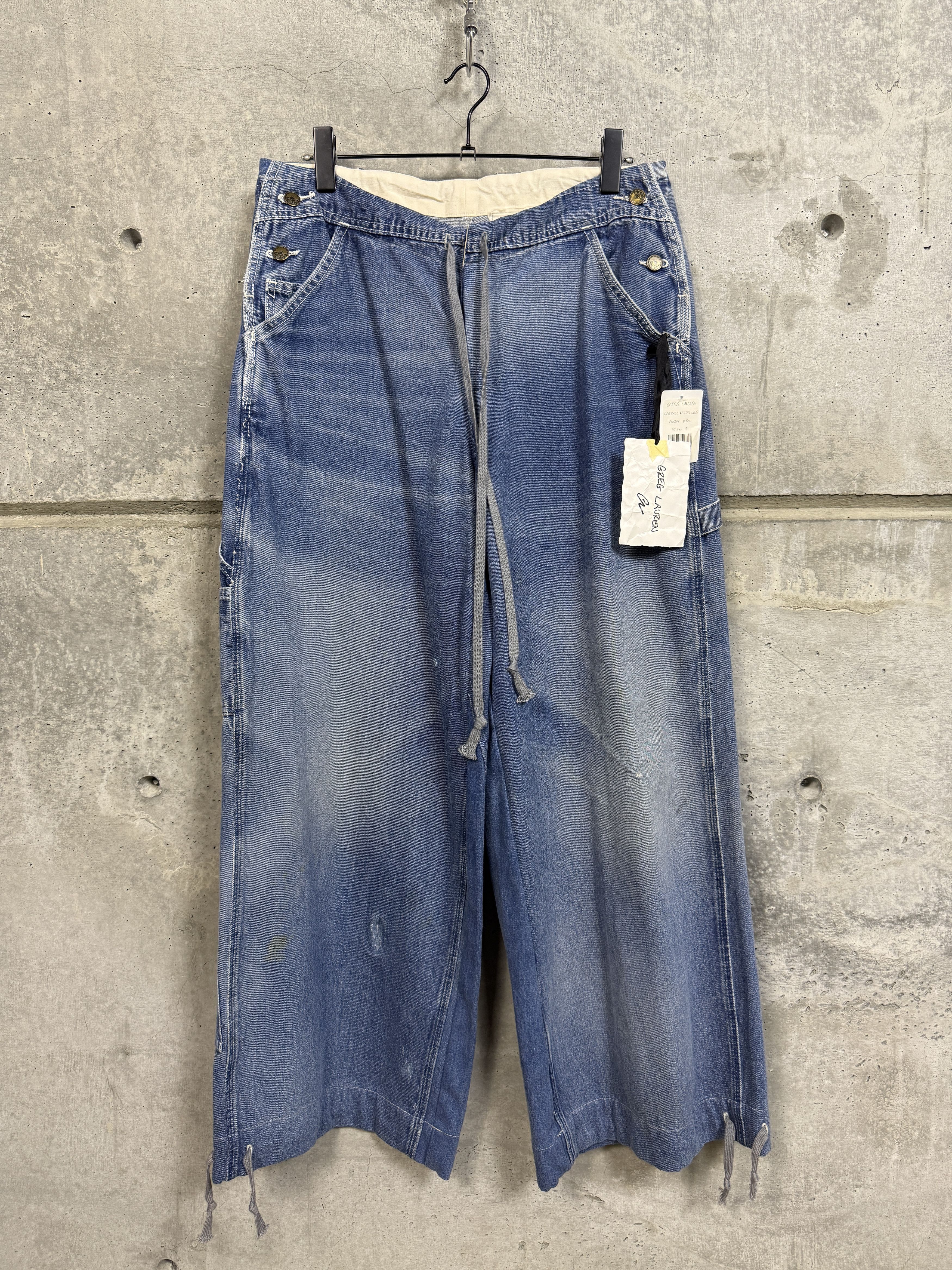 Pre-owned Greg Lauren $1250 T Overall Wide Leg Jeans In Blue