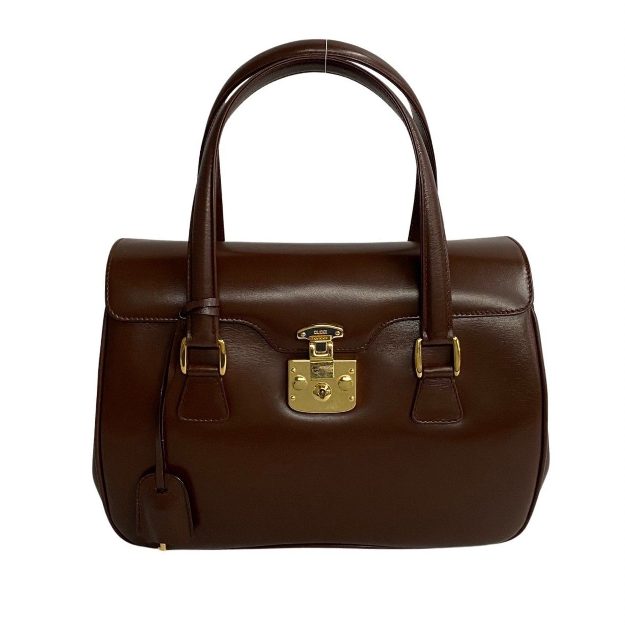 image of Gucci Old Ladylock Hardware Calf Leather Handbag Brown 49077, Women's