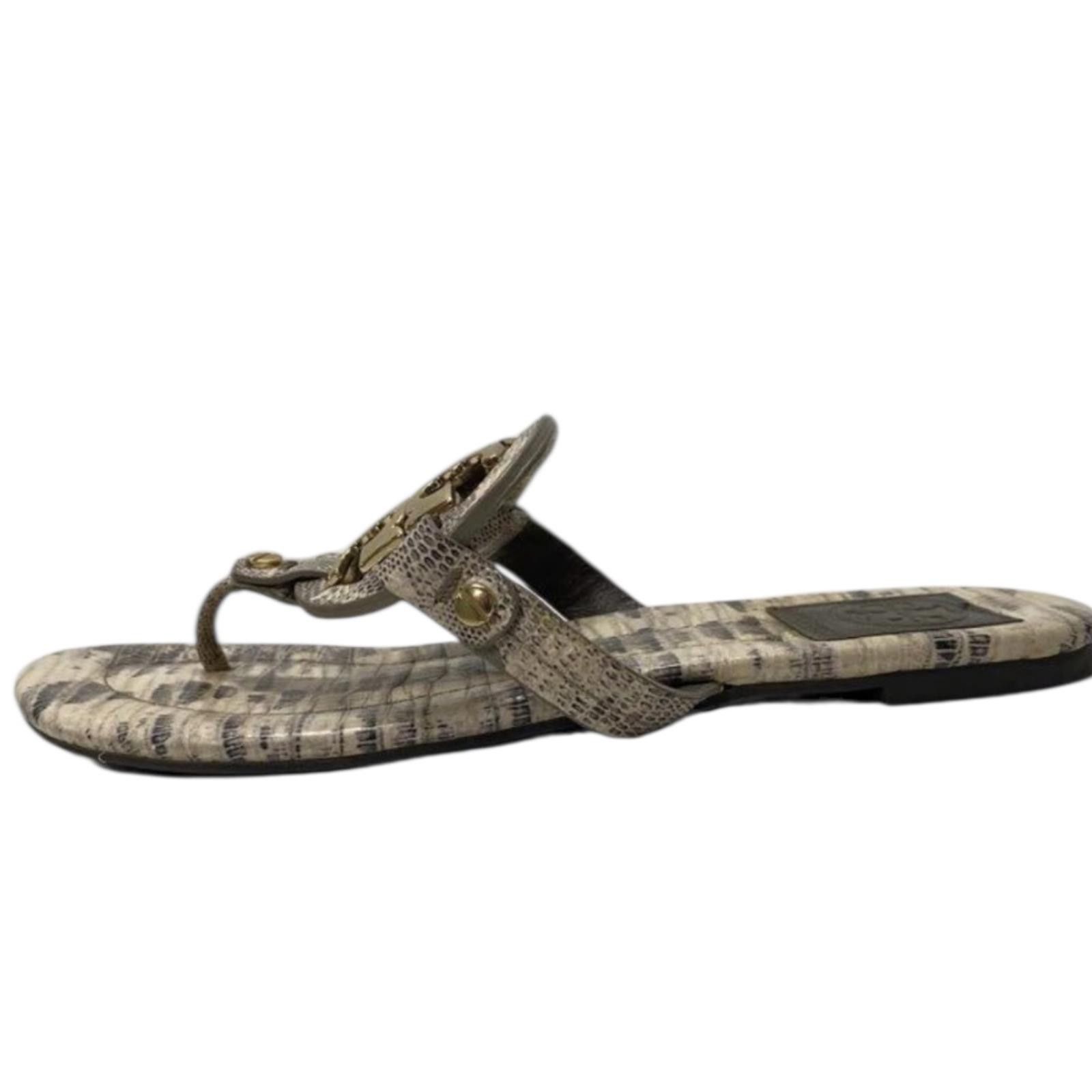 Other Tory Burch Beige Lizard Leather Miller Flat Thong Sandals Size US 7 / IT 37 - 2 Thumbnail