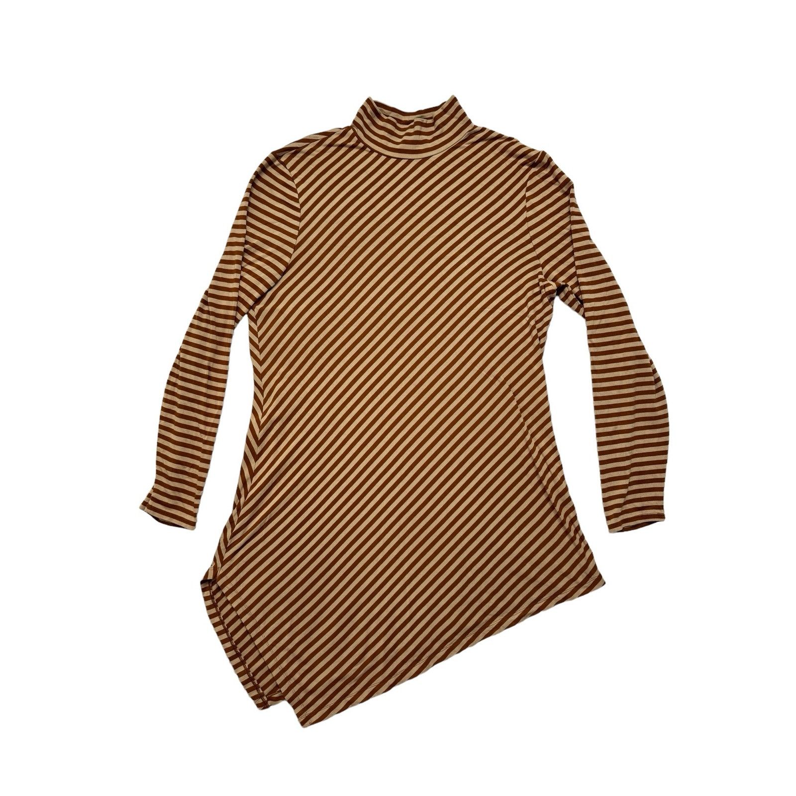 Chicos CHICOS Brown Tan Stripe High Neck Asymmetric Tunic Large (2) Size L / US 10 / IT 46 - 4 Thumbnail