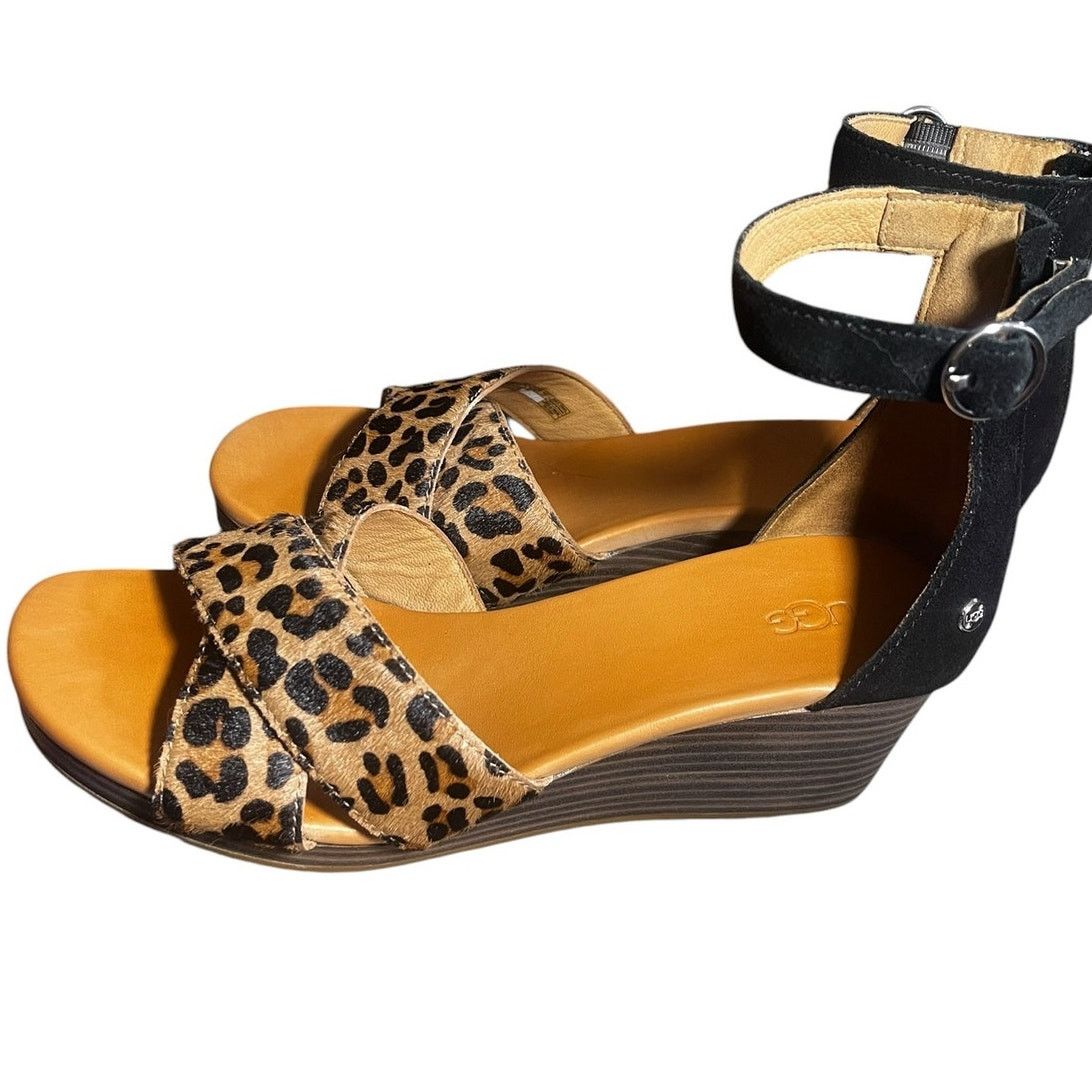 Ugg UGG Eugenia Leopard Women's Ankle Strap Wedge Sandals 8.5 Size US 8.5 / IT 38.5 - 5 Thumbnail