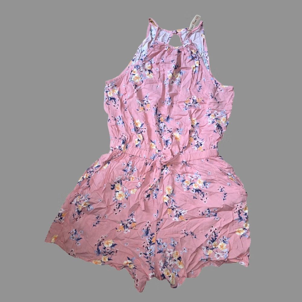 Vintage Bebop OnePiece Romper Women's S Pink Floral Halter Keyhole Back Elastic Size 28" / US 6 / IT 42 - 1 Thumbnail