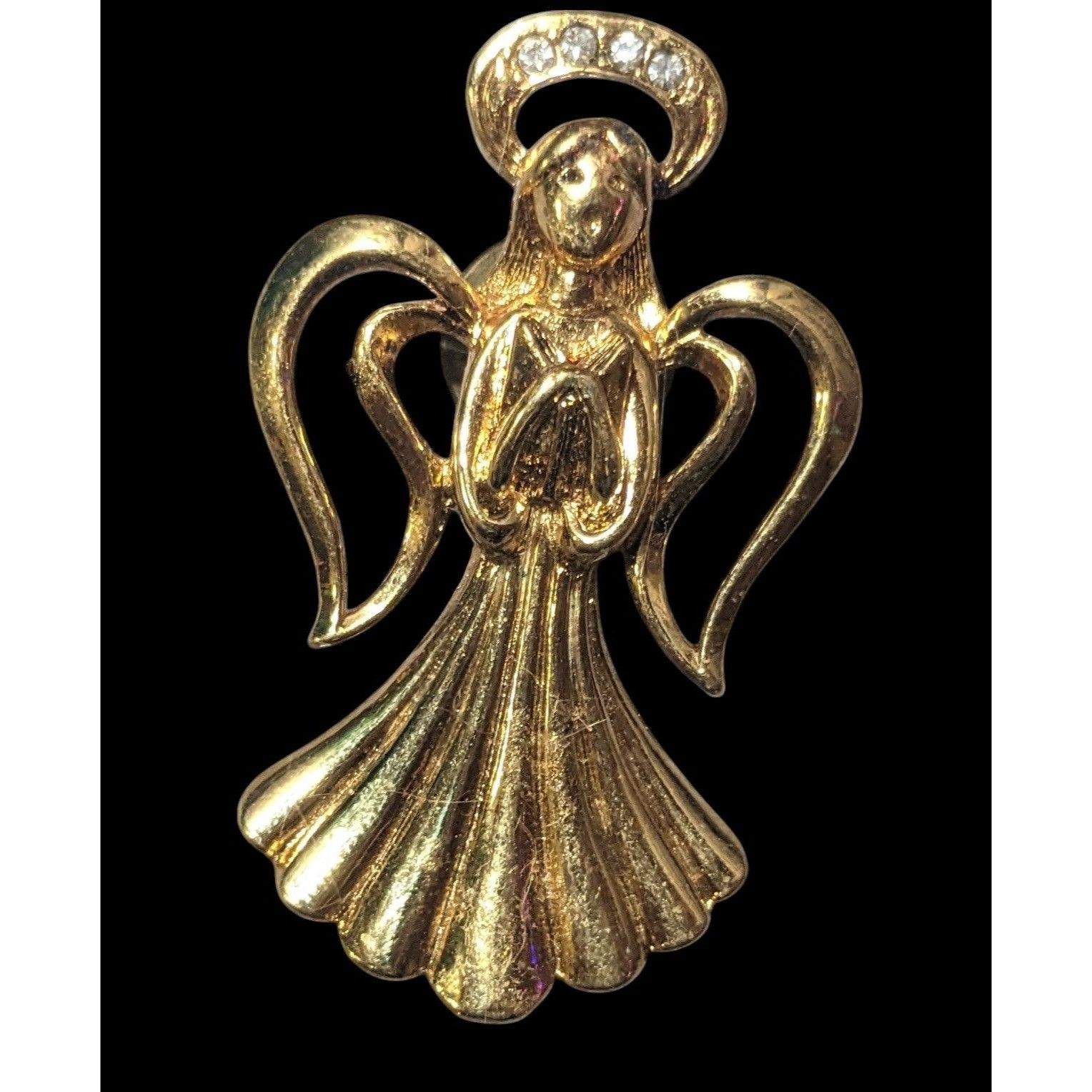 Other Vintage Guardian Angel Gold Tone Rhinestone Halo Lapel Pin Size ONE SIZE - 1 Thumbnail