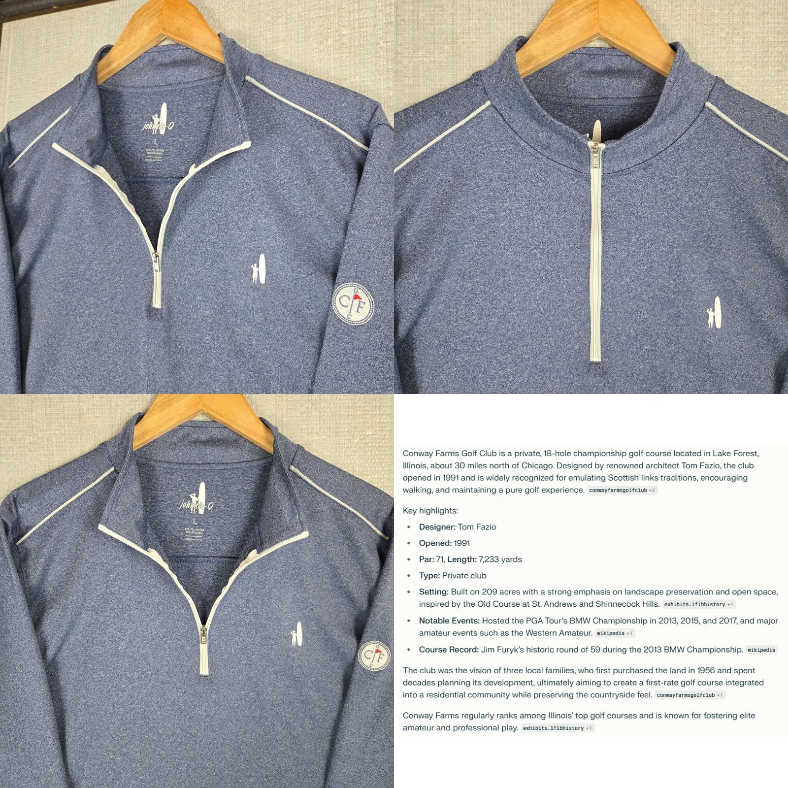 johnnie-O Johnnie-O Men's 1/4 Zip Performance Golf/Casual Pullover Windshirt Blue Space Dye L Mens Size US L / EU 52-54 / 3 - 9 Thumbnail