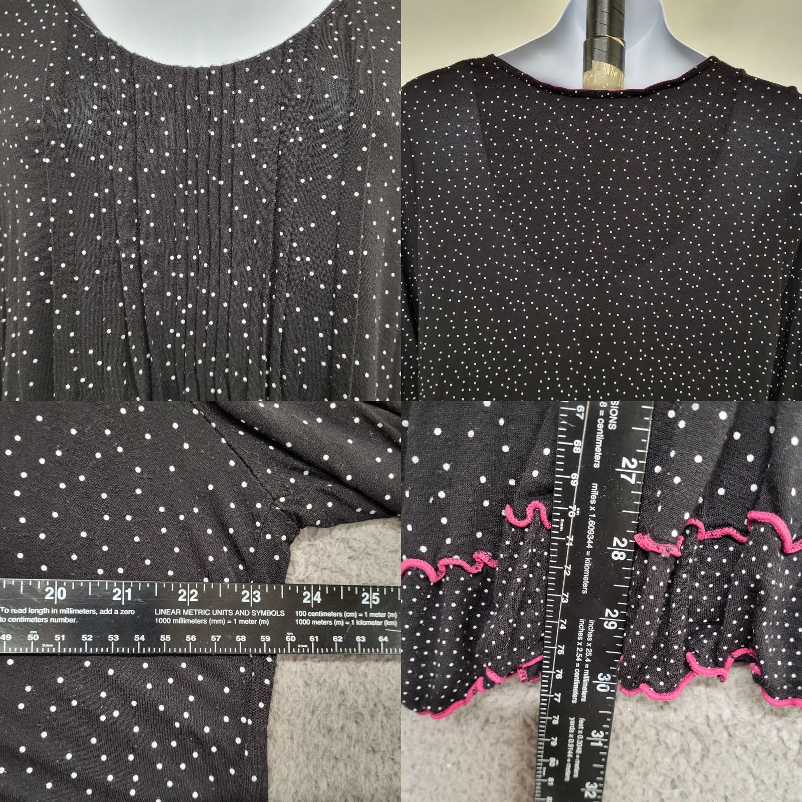 Ellen Tracy Ellen Tracy Blouse Women's 2X Polka Dot Long Sleeve Shirt Black/Pink Trim Casual Women’s Shirt Size XXL / US 16-18 / IT 52-54 - 8 Thumbnail