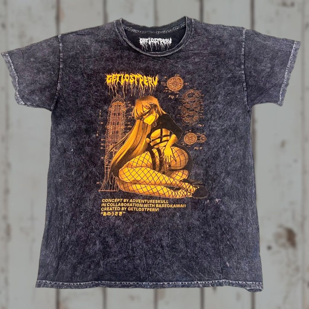 Vintage Get Lost Perv Anime Pinup Tee Adventureskull Basedkawaii Men’s Medium Gray Cotton Graphic Acid Wash T-Shirt Shirts M Mens Size US M / EU 48-50 / 2 - 1 Thumbnail