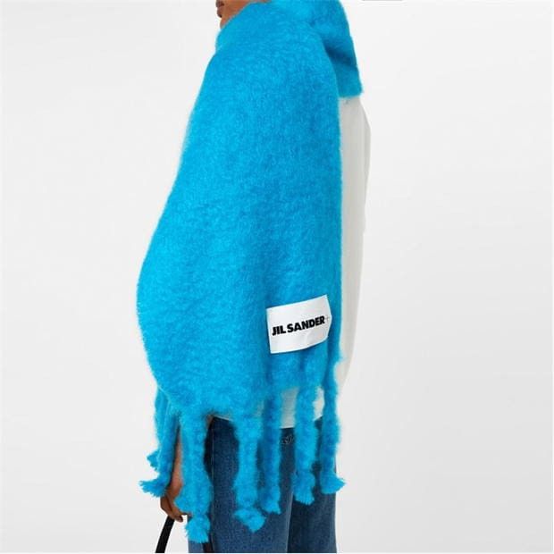 Jil Sander o1g2r1mq1024 Size: OS / Fringed Wool Scarf in Blue Size ONE SIZE - 3 Thumbnail