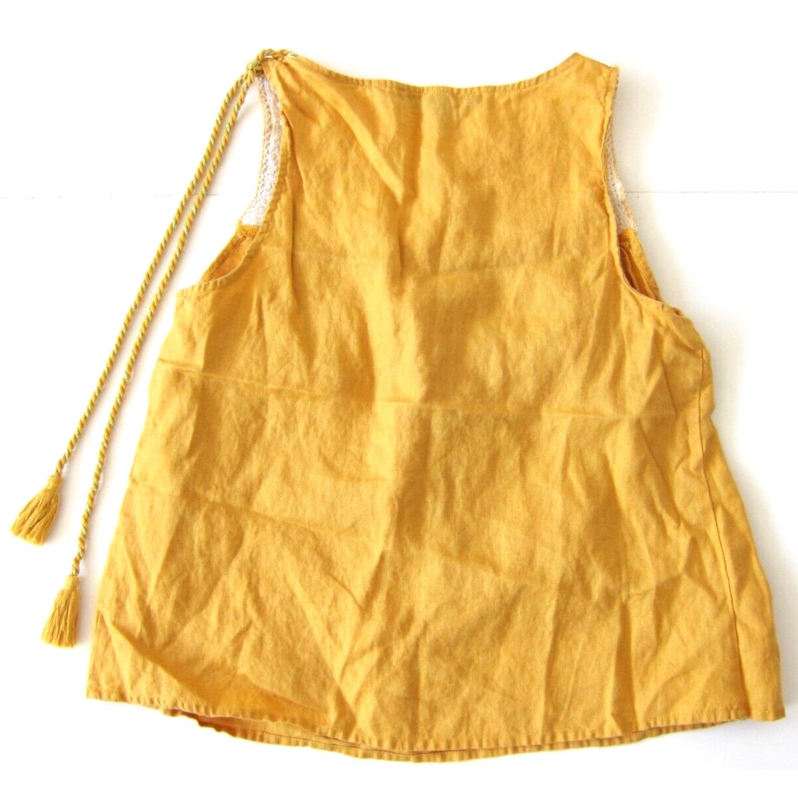 Vintage Andrew Marc New York 100% Linen Mustard Yellow Embroidered Tank Blouse Small Size S / US 4 / IT 40 - 2 Thumbnail